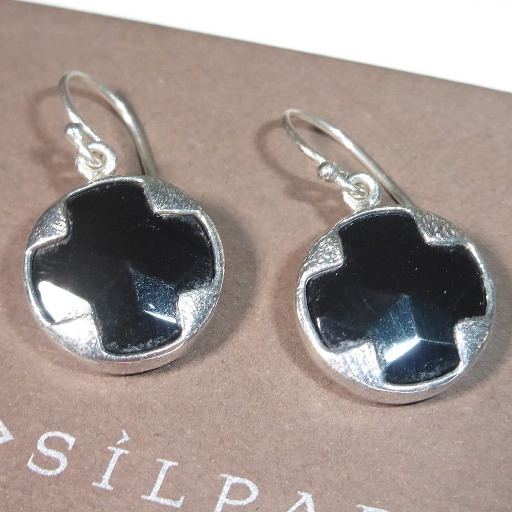 Silpada W2047 Sterling Silver Black Chalcedony Cross Earrings .925